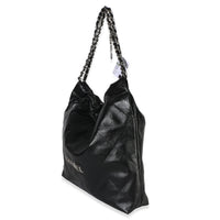 Chanel Black Quilted Shiny Calfskin  22 Hobo Handbag 2