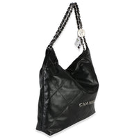 Chanel Black Quilted Shiny Calfskin  22 Hobo Handbag 3