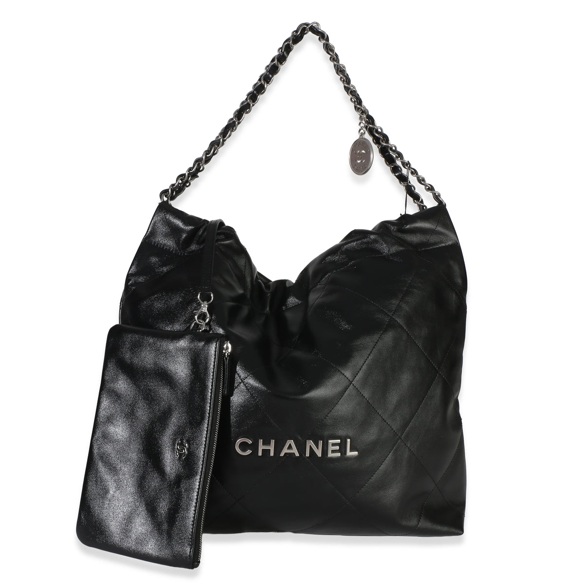 Chanel Black Quilted Shiny Calfskin  22 Hobo Handbag 8