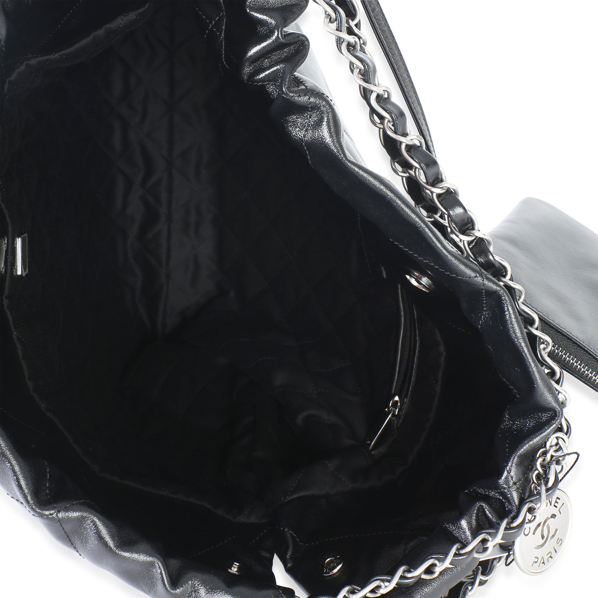 Chanel Black Quilted Shiny Calfskin  22 Hobo Handbag 9
