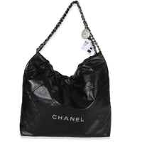 Chanel Black Quilted Shiny Calfskin  22 Hobo Handbag fv