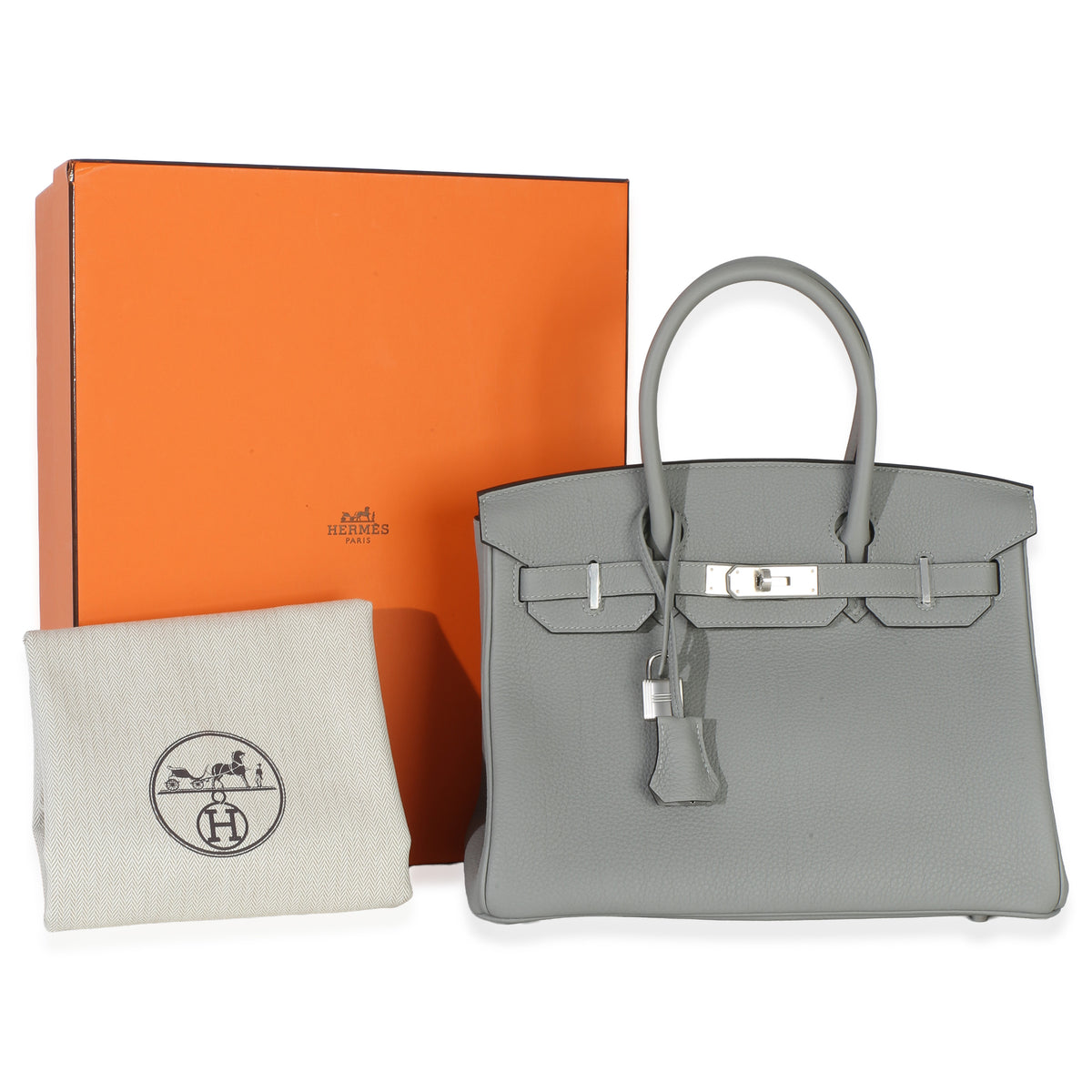 Hermès Gris Mouette Togo Birkin 30 PHW Handbag 8