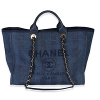 Chanel Navy Mixed Fibers Striped Large Deauville Tote Handbag fv