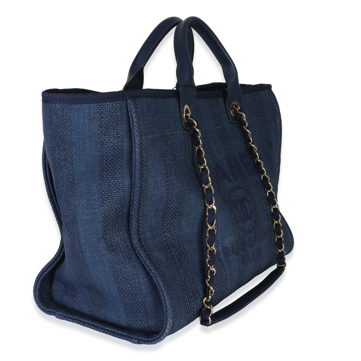 Chanel Navy Mixed Fibers Striped Large Deauville Tote Handbag 3
