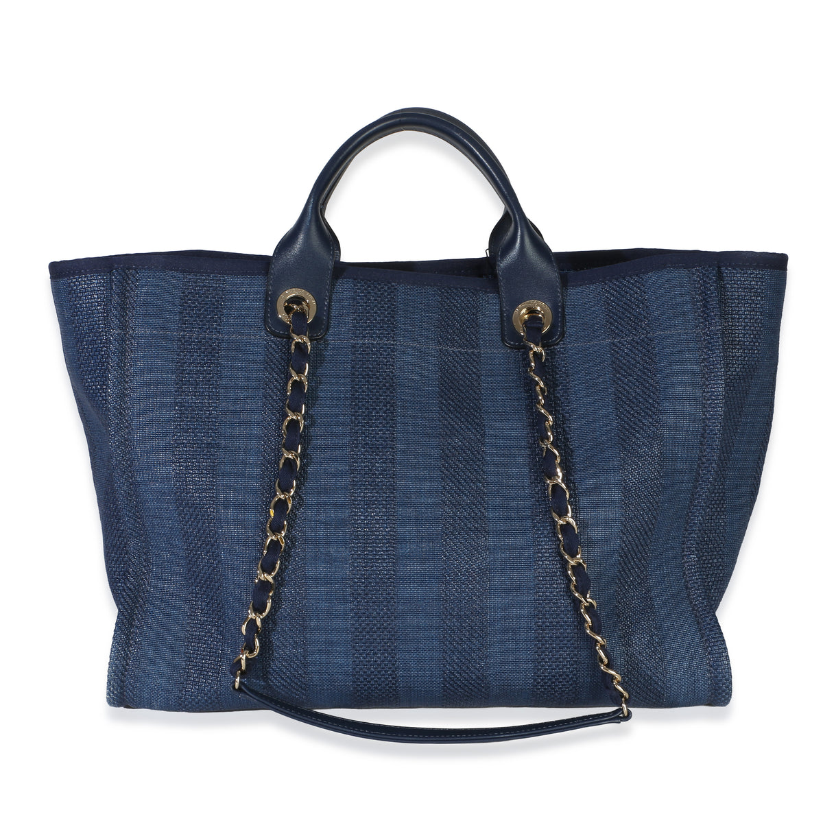 Chanel Navy Mixed Fibers Striped Large Deauville Tote Handbag 4
