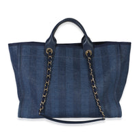 Chanel Navy Mixed Fibers Striped Large Deauville Tote Handbag 4