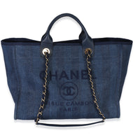 Chanel Navy Mixed Fibers Striped Large Deauville Tote Handbag fv