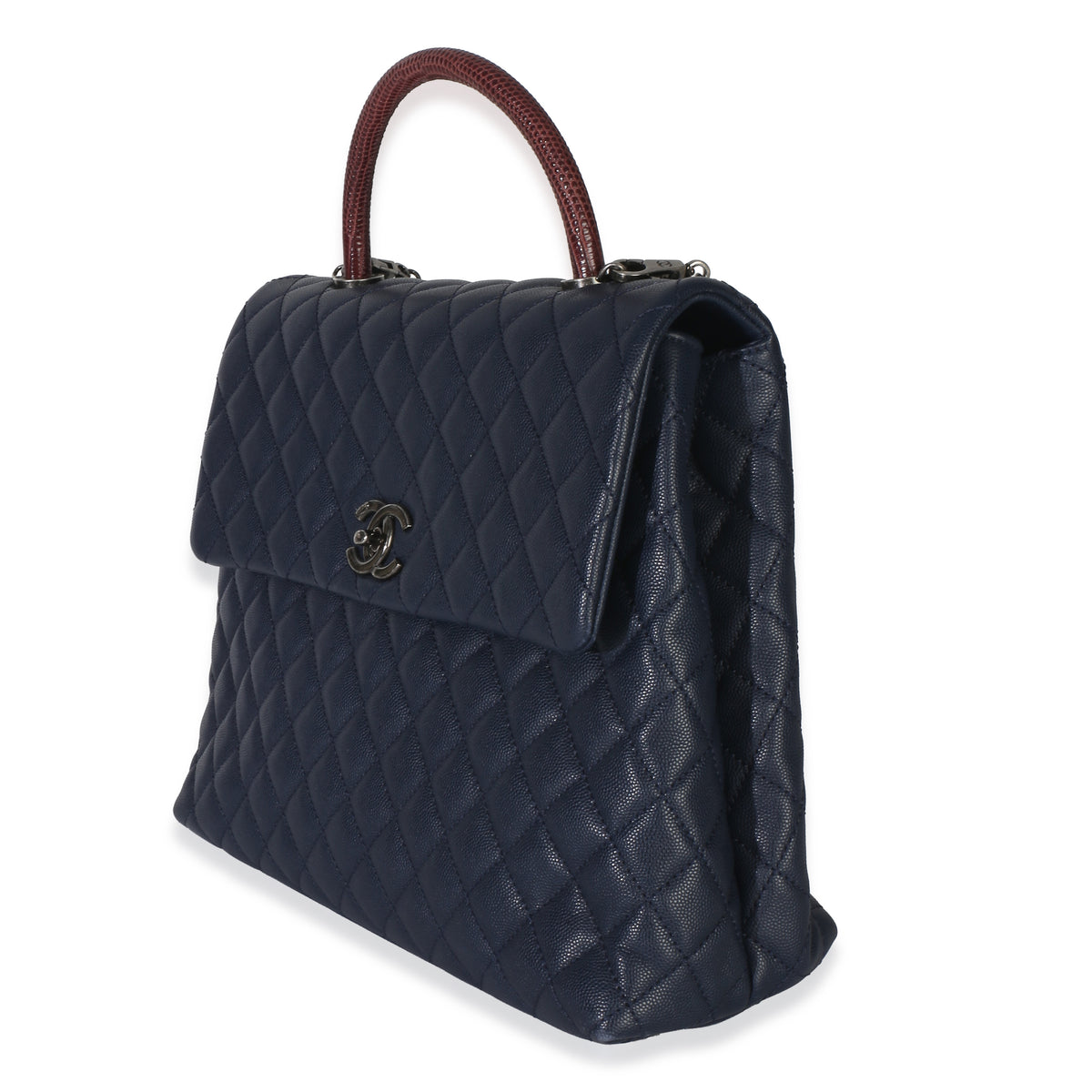 Chanel Navy Quilted Caviar Lizard Large Coco Top Handle Bag Handbag 2