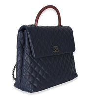 Chanel Navy Quilted Caviar Lizard Large Coco Top Handle Bag Handbag 3