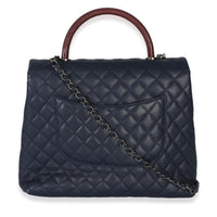 Chanel Navy Quilted Caviar Lizard Large Coco Top Handle Bag Handbag 4