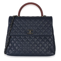 Chanel Navy Quilted Caviar Lizard Large Coco Top Handle Bag Handbag fv