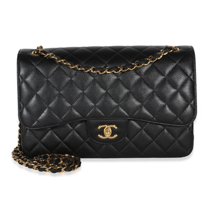 Chanel Black Quilted Caviar Jumbo Double Flap Bag Handbag fv