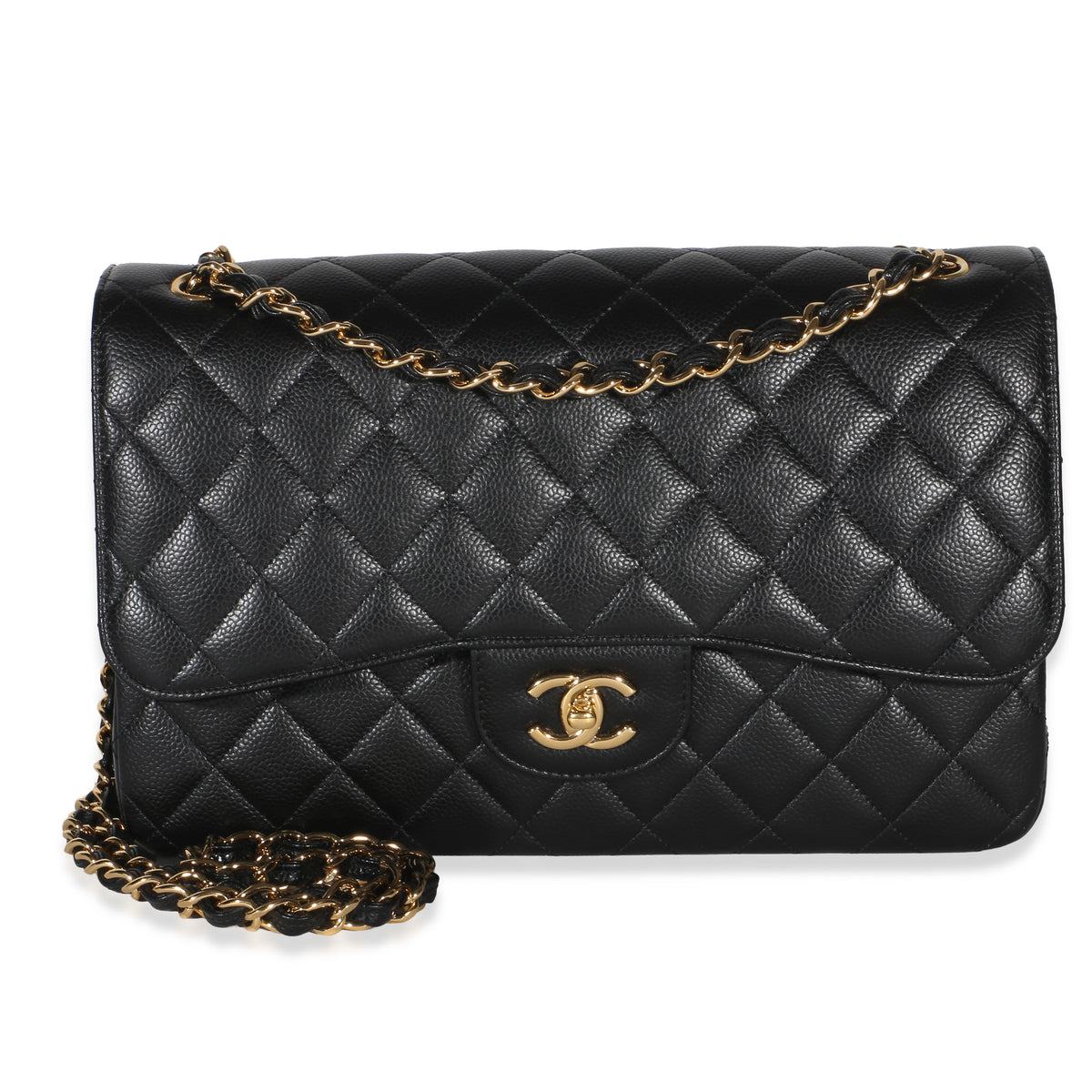 Chanel Black Quilted Caviar Jumbo Double Flap Bag Handbag fv