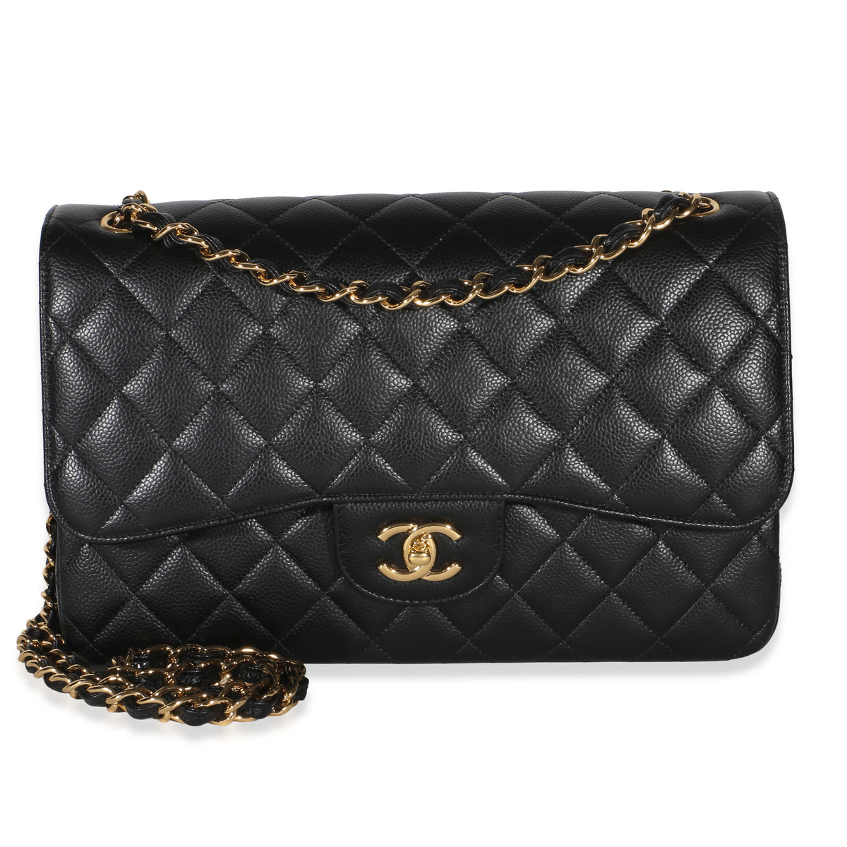 Chanel Black Quilted Caviar Jumbo Double Flap Bag Handbag fv