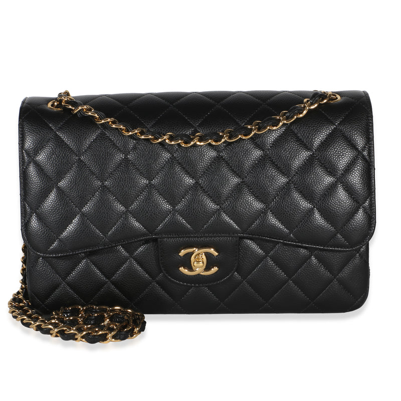 Chanel Black Quilted Caviar Jumbo Double Flap Bag Handbag fv