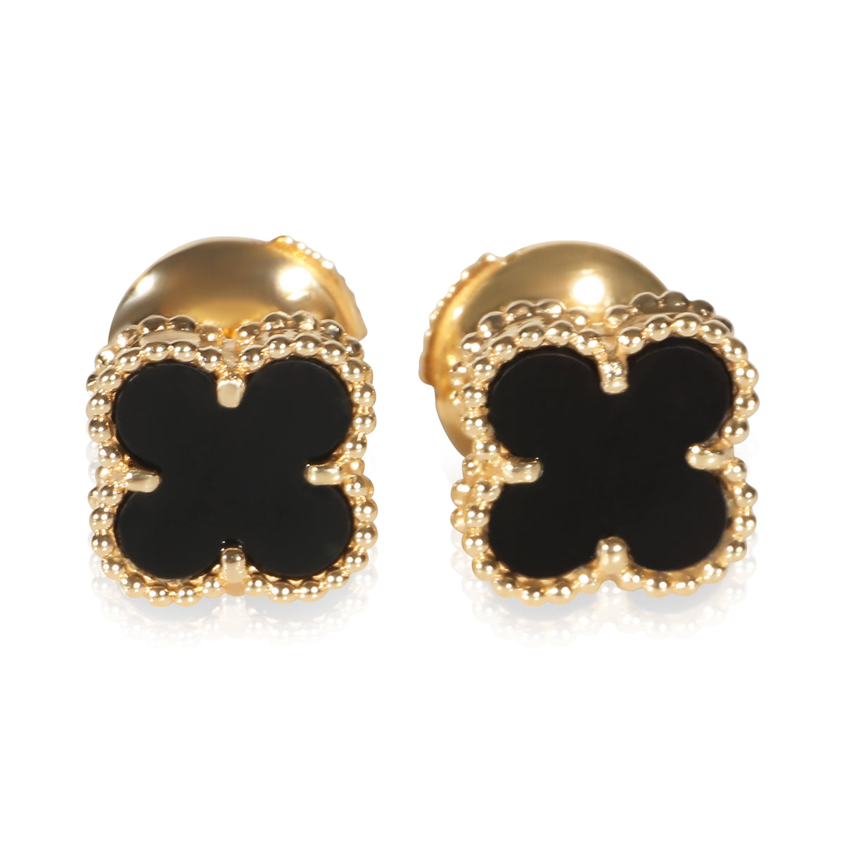 Van Cleef & Arpels Yellow Gold Onyx Sweet Alhambra Earrings fv