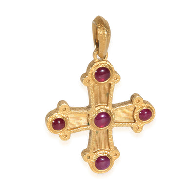 David Yurman Yellow Gold Ruby Shipwreck Cross Amulet Pendant fv