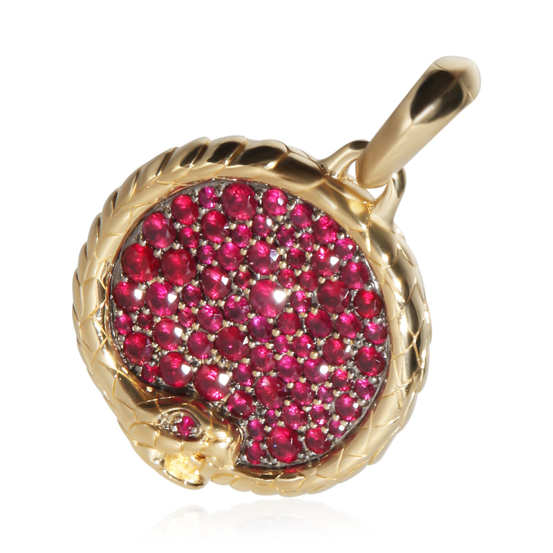 David Yurman Yellow Gold Ruby Ouroboros Amulet Pendant fv