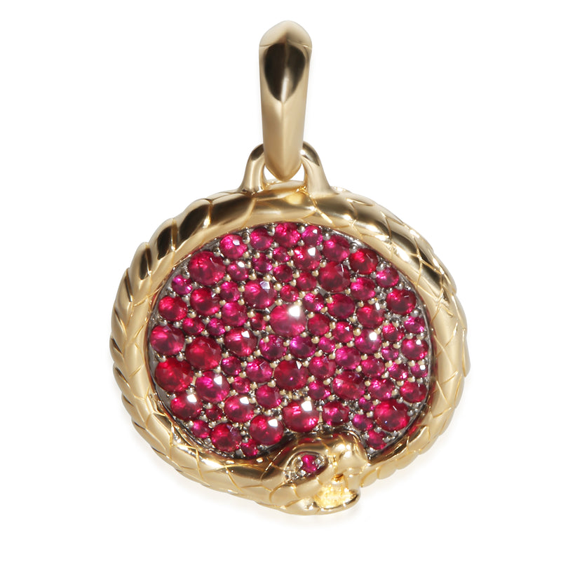 David Yurman Yellow Gold Ruby Ouroboros Amulet Pendant fv