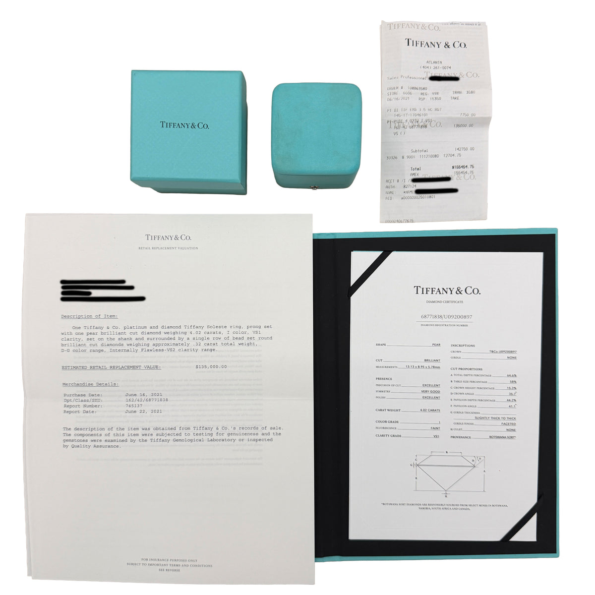 Tiffany & Co. 4.02 ct Pear Diamond Soleste Engagement Ring ad1