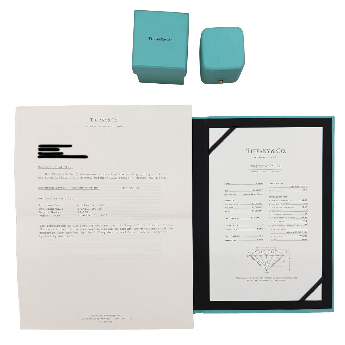 Tiffany & Co. 1.15 ct Round Brilliant Diamond Engagement Ring box