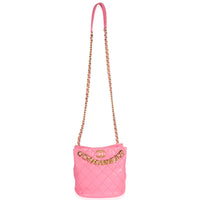 Chanel Pink Quilted Lambskin Logo Chain Bucket Bag Handbag 9