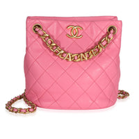 Chanel Pink Quilted Lambskin Logo Chain Bucket Bag Handbag fv