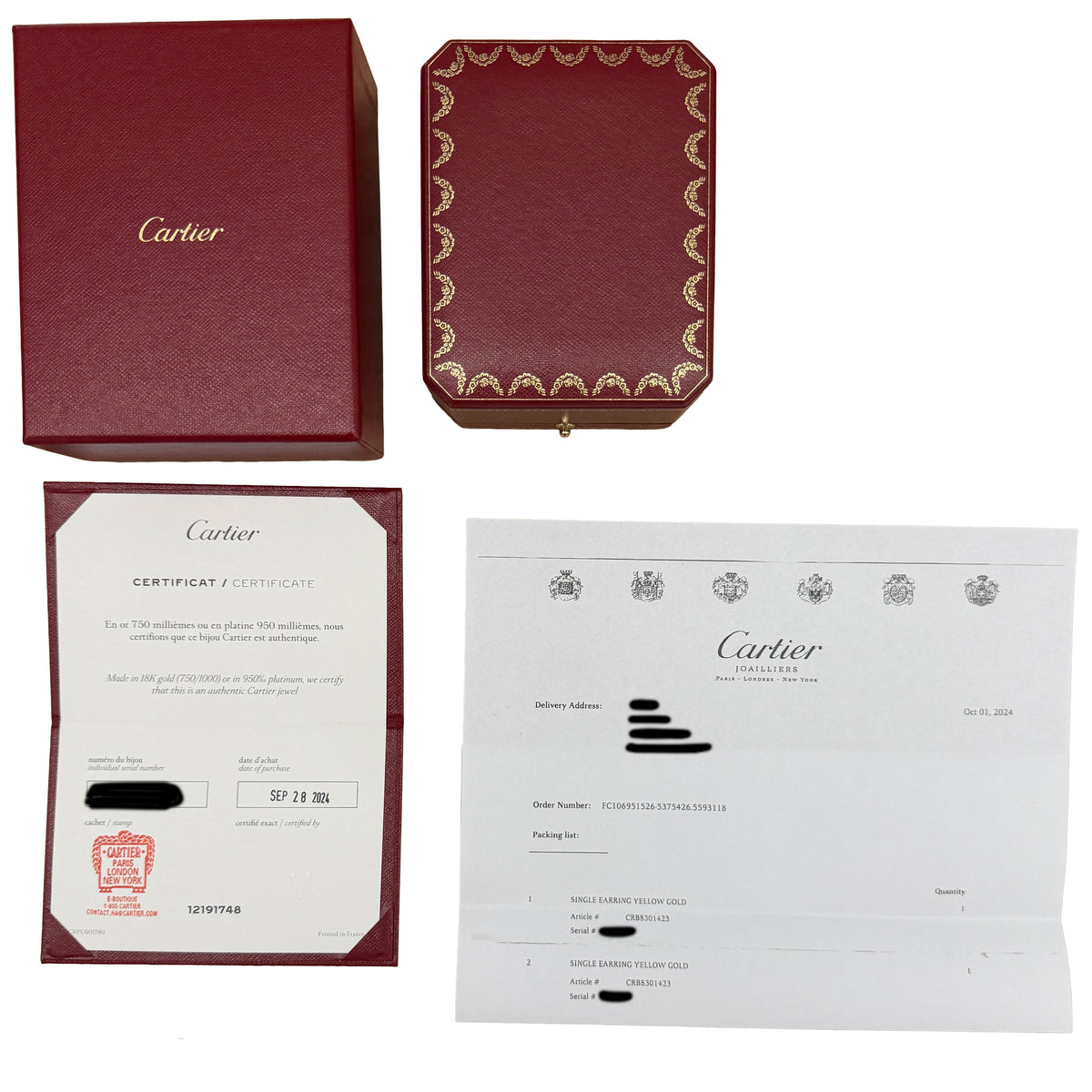 Cartier Yellow Gold Love Single Hoop Single Earring box