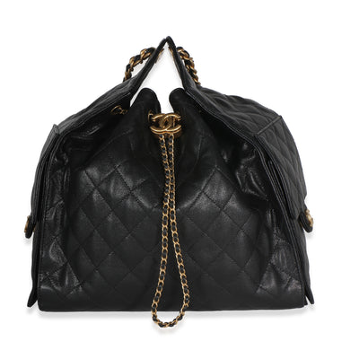 Chanel Black Quilted Caviar Medium  25 Hobo Handbag fv