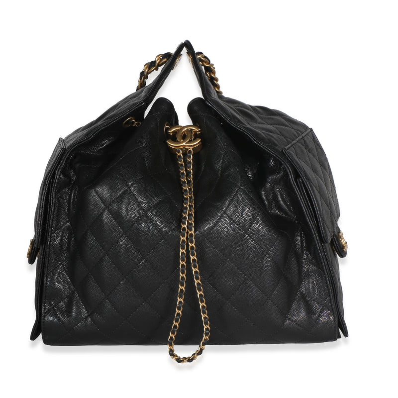 Chanel Black Quilted Caviar Medium  25 Hobo Handbag fv