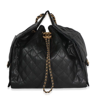 Chanel Black Quilted Caviar Medium  25 Hobo Handbag fv