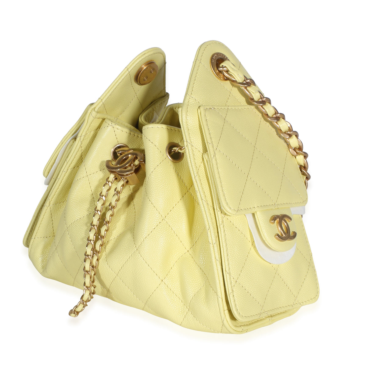Chanel Light Yellow Quilted Caviar Mini  25 Hobo Handbag 2