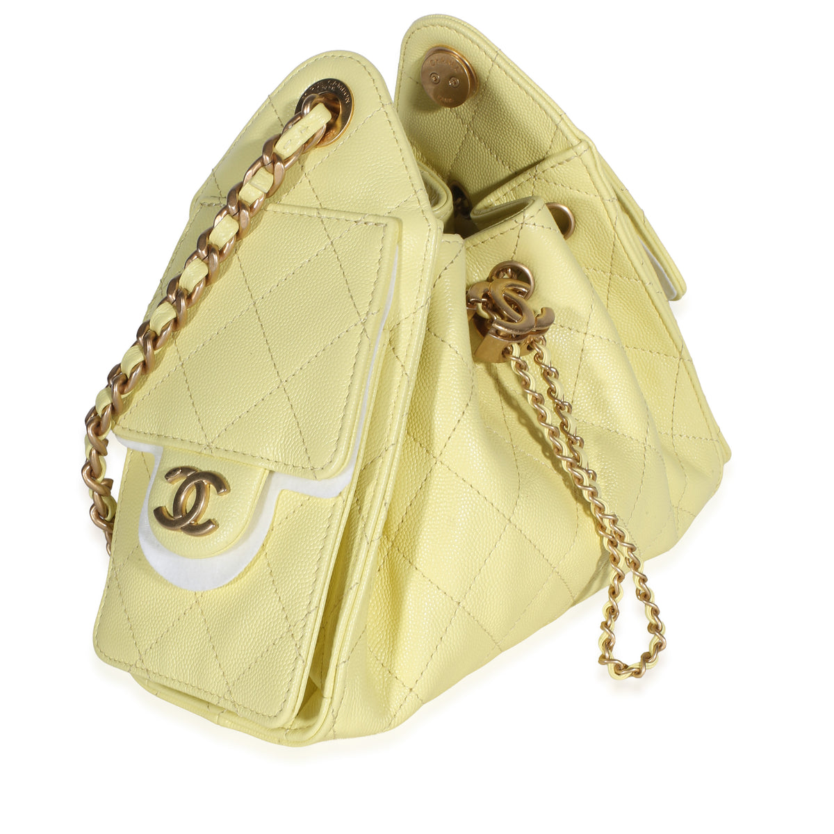 Chanel Light Yellow Quilted Caviar Mini  25 Hobo Handbag 3