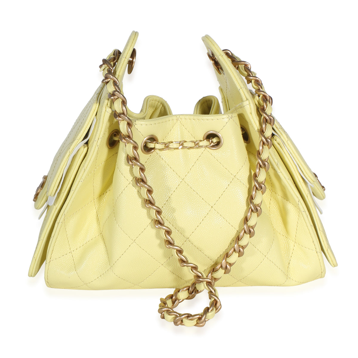 Chanel Light Yellow Quilted Caviar Mini  25 Hobo Handbag 4