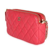 Chanel Pink Quilted Lambskin Double Zip Clutch With Chain Handbag 2