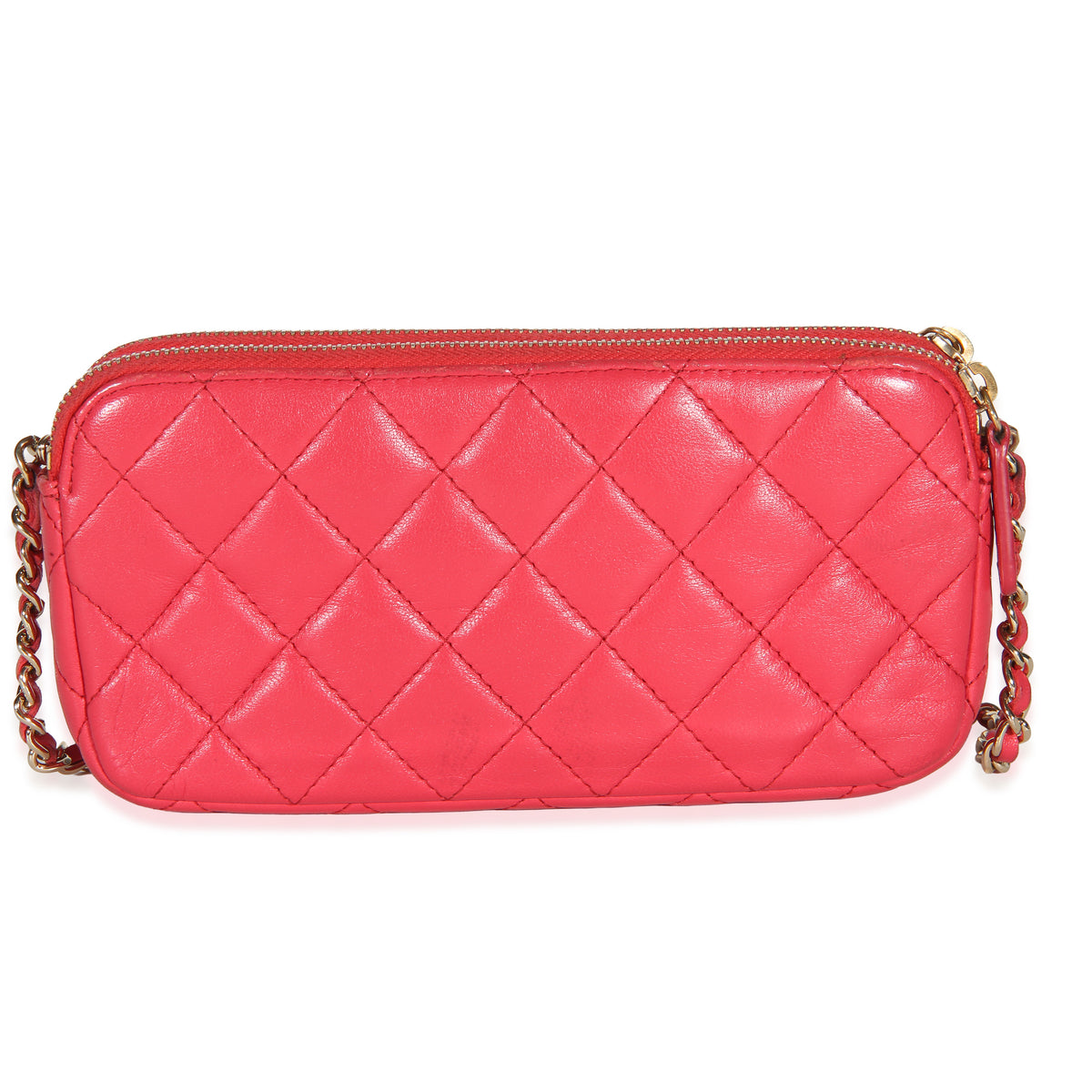 Chanel Pink Quilted Lambskin Double Zip Clutch With Chain Handbag 4