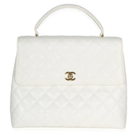 Chanel 24k Vintage White Quilted Caviar Kelly Top Handle Bag Handbag id