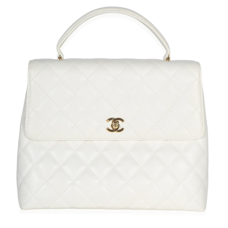 Chanel 24k Vintage White Quilted Caviar Kelly Top Handle Bag Handbag id