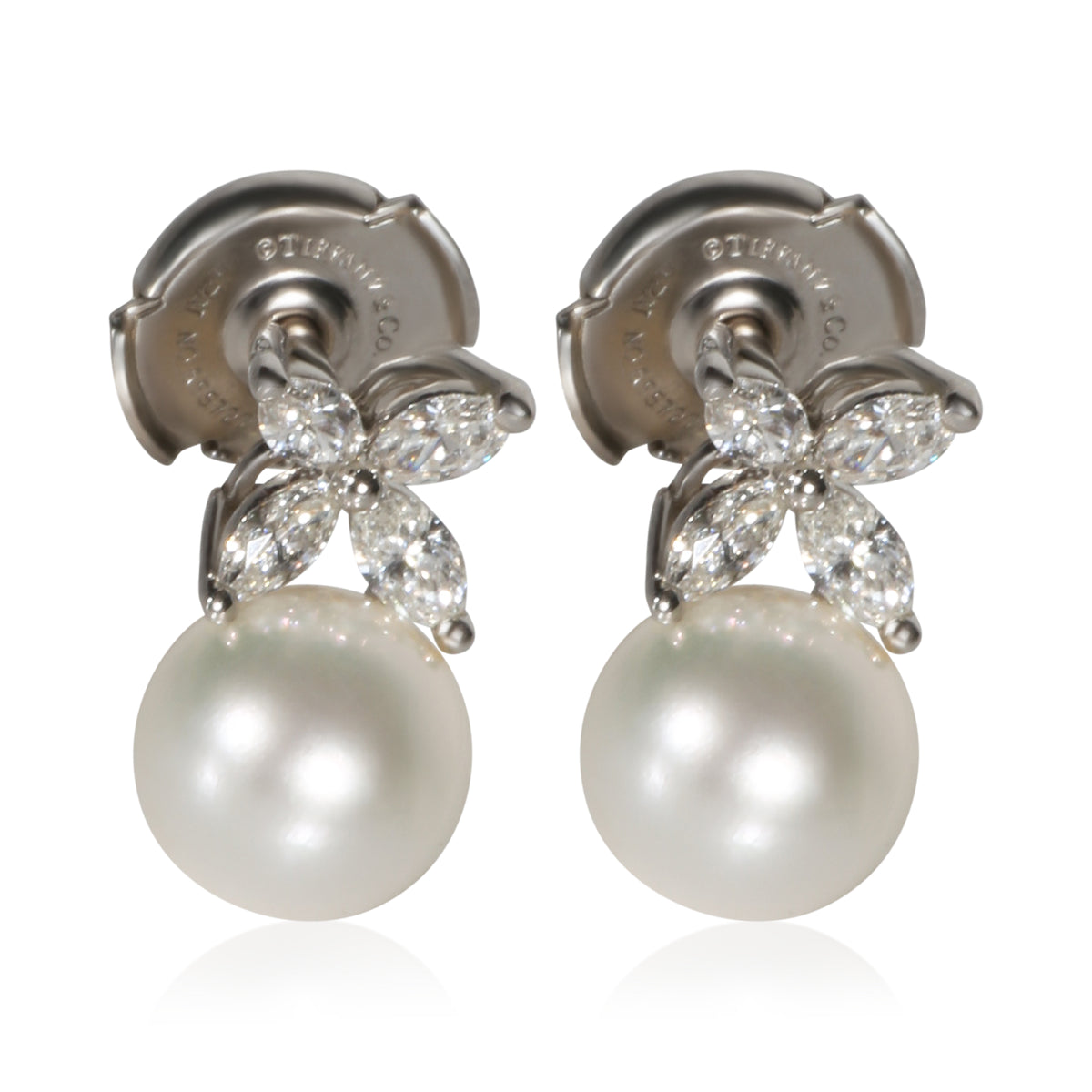 Tiffany & Co. Platinum Pearl and Diamond Victoria Earrings fv