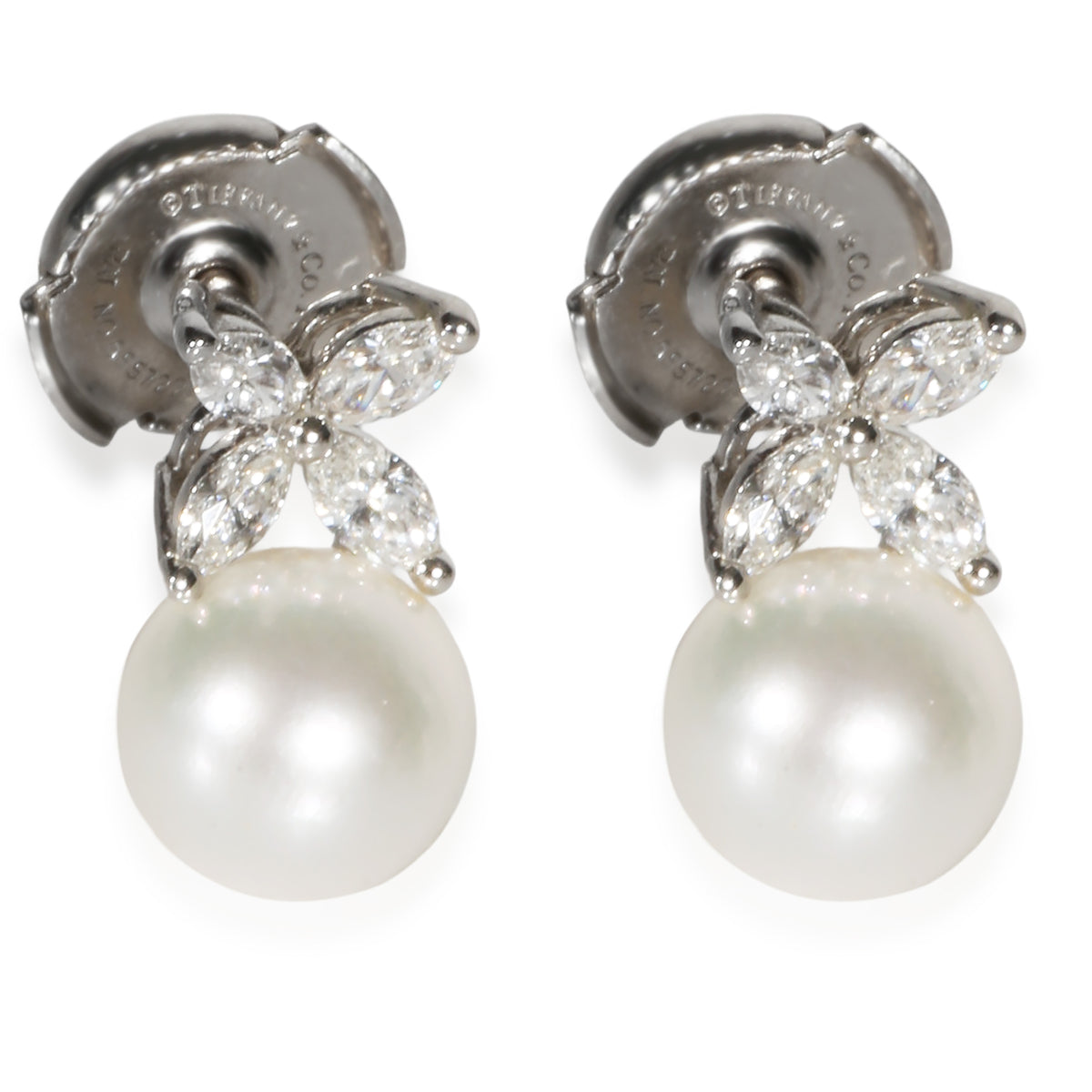 Tiffany & Co. Platinum Pearl and Diamond Victoria Earrings fv