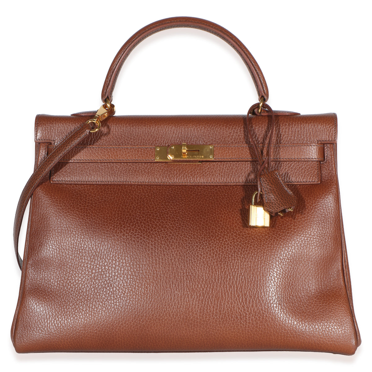 Hermès Marron Fonce Ardennes Retourne Kelly 32 GHW Handbag fv