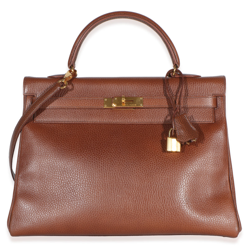 Hermès Marron Fonce Ardennes Retourne Kelly 32 GHW Handbag fv