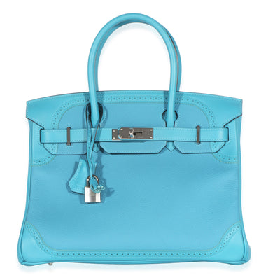 Hermès Turquoise Togo Swift Ghillies Birkin 30 PHW Handbag fv