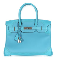 Hermès Turquoise Togo Swift Ghillies Birkin 30 PHW Handbag fv