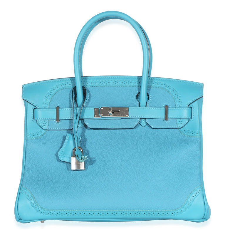 Hermès Turquoise Togo Swift Ghillies Birkin 30 PHW Handbag fv