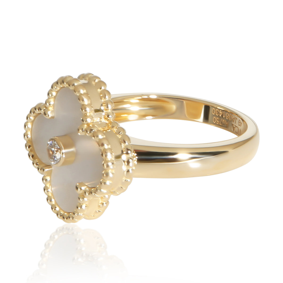 Van Cleef & Arpels Yellow Gold Mother Of Pearl and Diamond Vintage Alhambra Ring 2