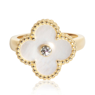 Van Cleef & Arpels Yellow Gold Mother Of Pearl and Diamond Vintage Alhambra Ring fv