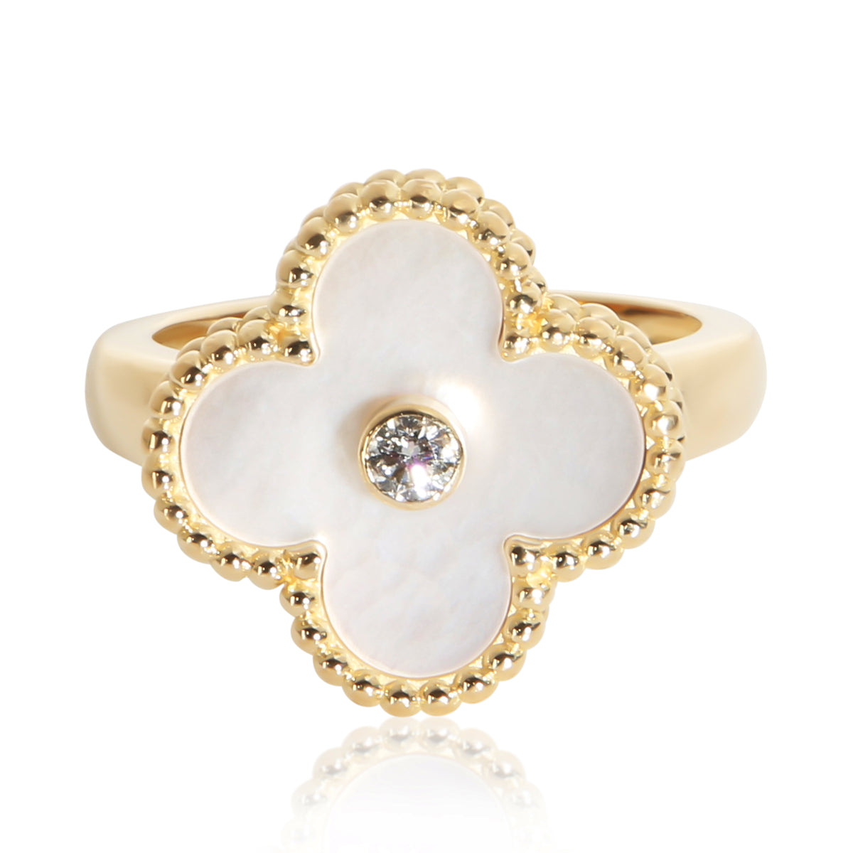 Van Cleef & Arpels Yellow Gold Mother Of Pearl and Diamond Vintage Alhambra Ring fv