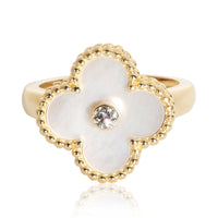 Van Cleef & Arpels Yellow Gold Mother Of Pearl and Diamond Vintage Alhambra Ring fv
