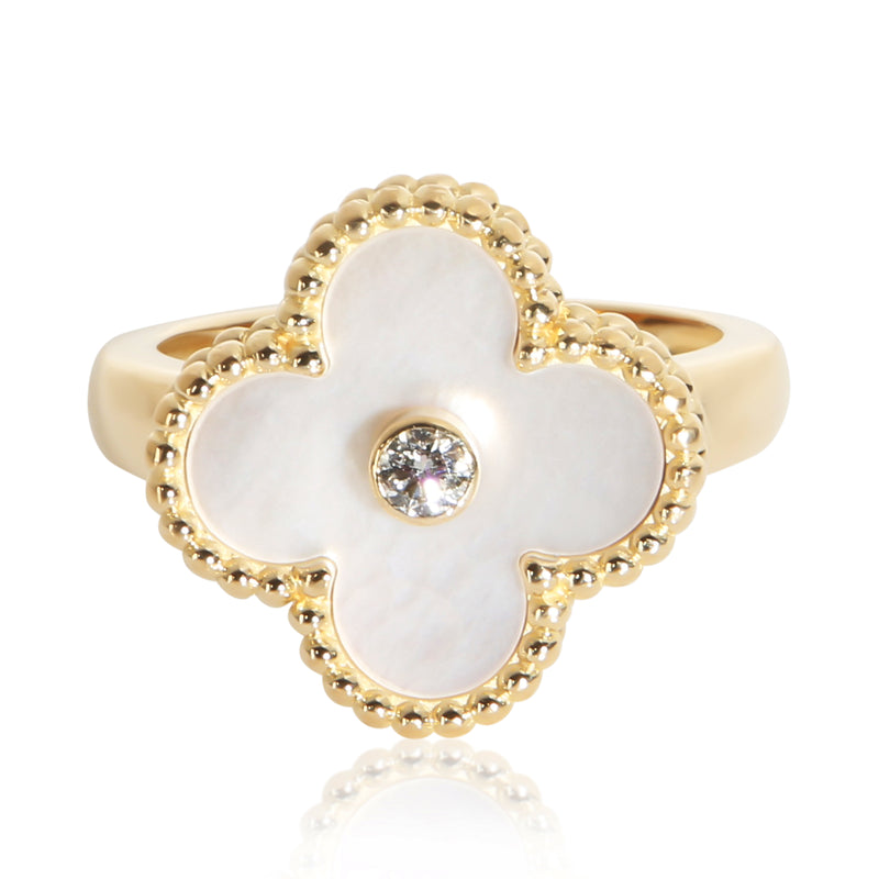 Van Cleef & Arpels Yellow Gold Mother Of Pearl and Diamond Vintage Alhambra Ring fv